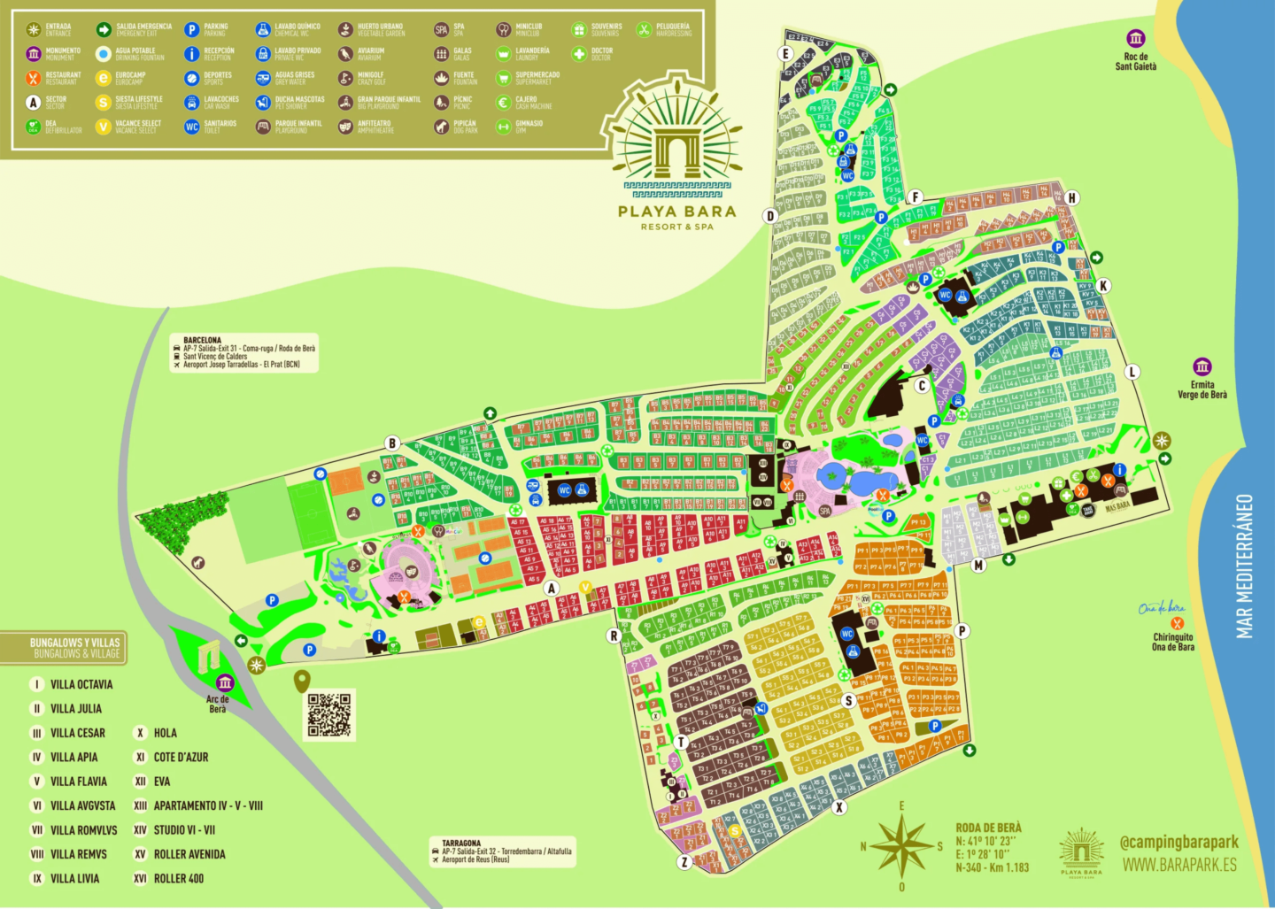 Plano del resort - Playa Bara - Camping - Caravaning - Bungalows - Spa